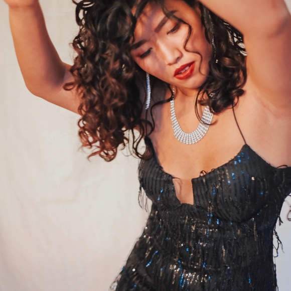 Sequin Fringe Black Bodycon Dress - Picture 1 of 4